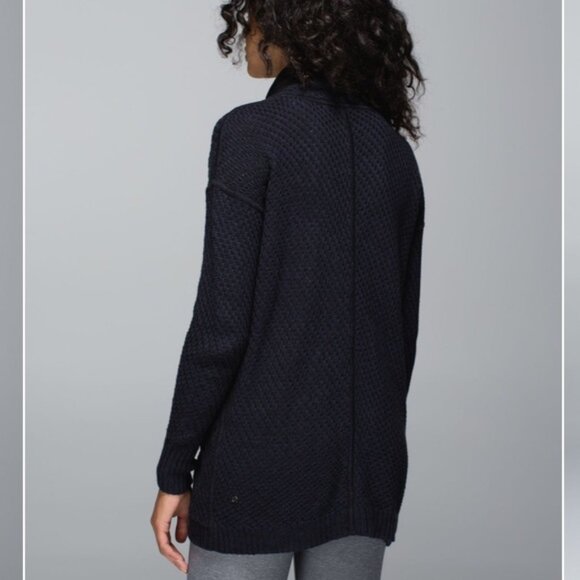 Lululemon Post Practice Cardigan Knit Sweater Pockets Snap Oversized Top Black S - Picture 3 of 15